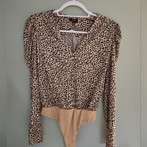 AFRM Beige and Black Animal Print Bodysuit